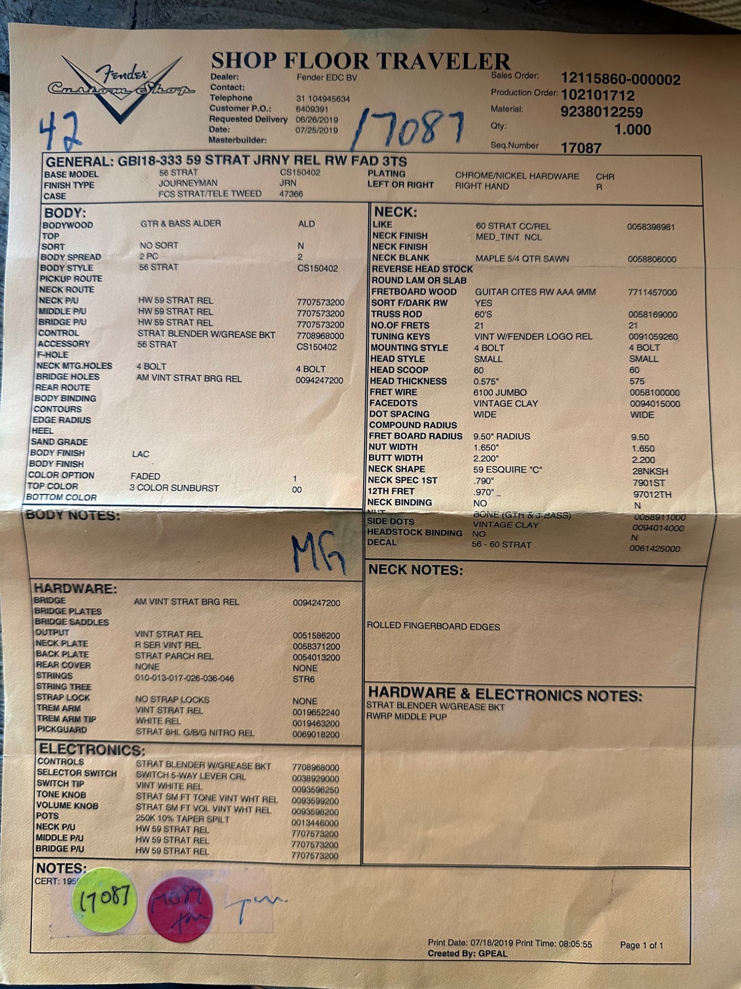 Fender Journeyman 59 Custom Shop Stratocaster 2019 - Sunburst | Tonebay