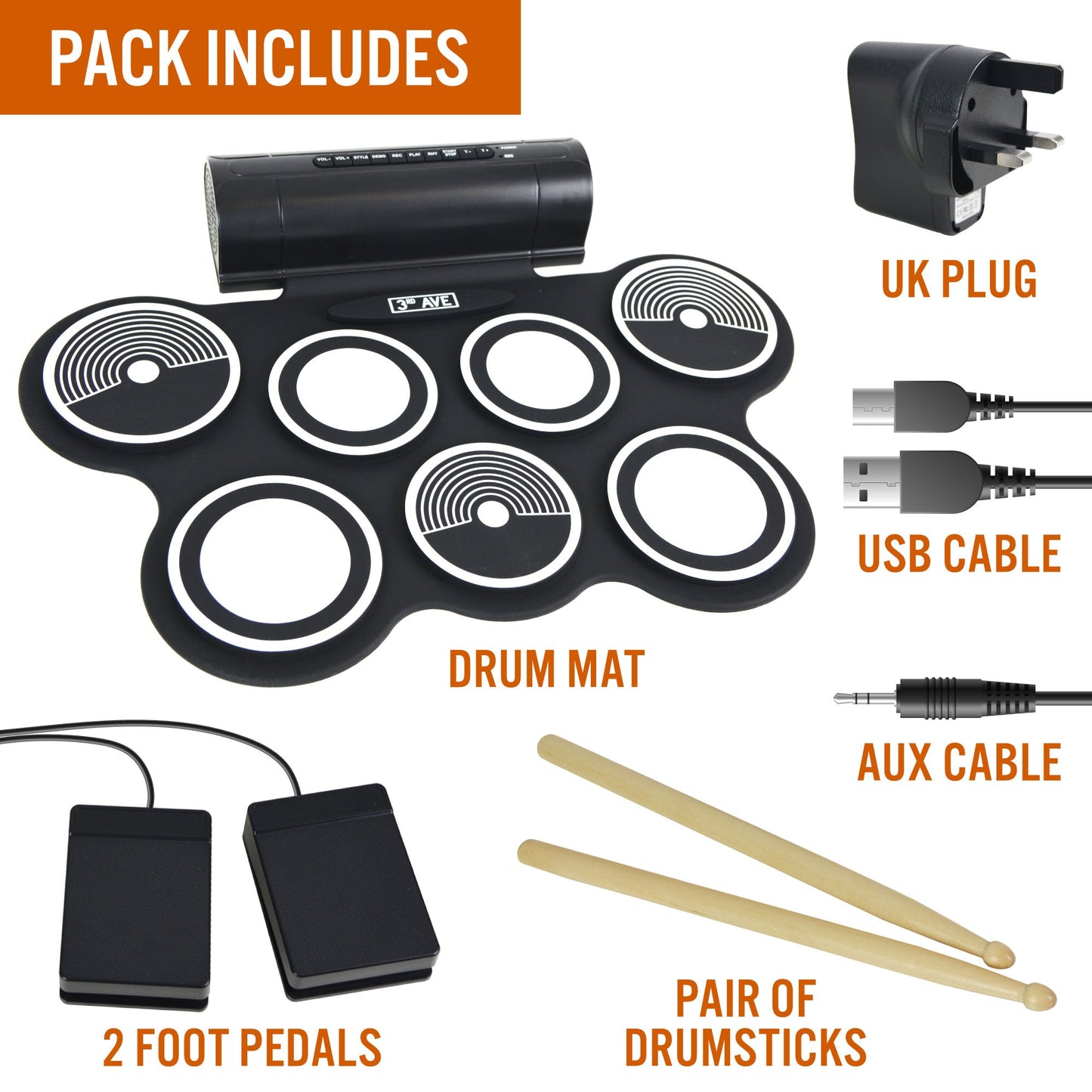 3rd Avenue Portable Electronic Drum Kit | Tonebay