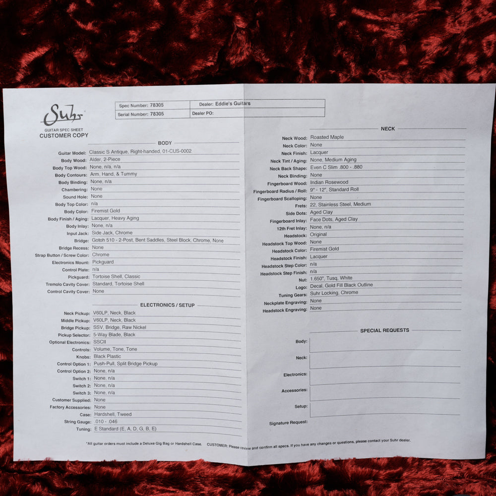 Suhr Classic S Antique Roasted HSS 2023 - Firemist Gold | Tonebay