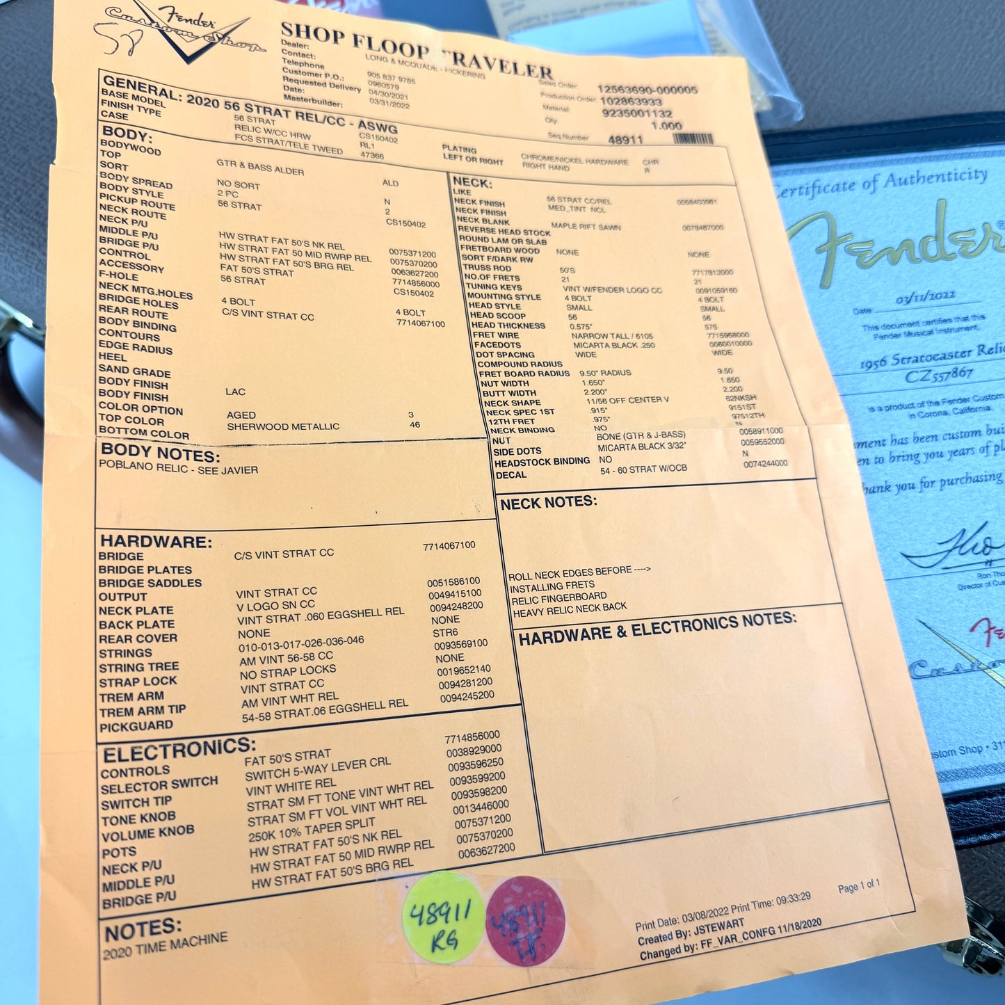 2022 Fender Custom Shop ’56 Stratocaster Relic – Aged Sherwood Green Metallic | Tonebay