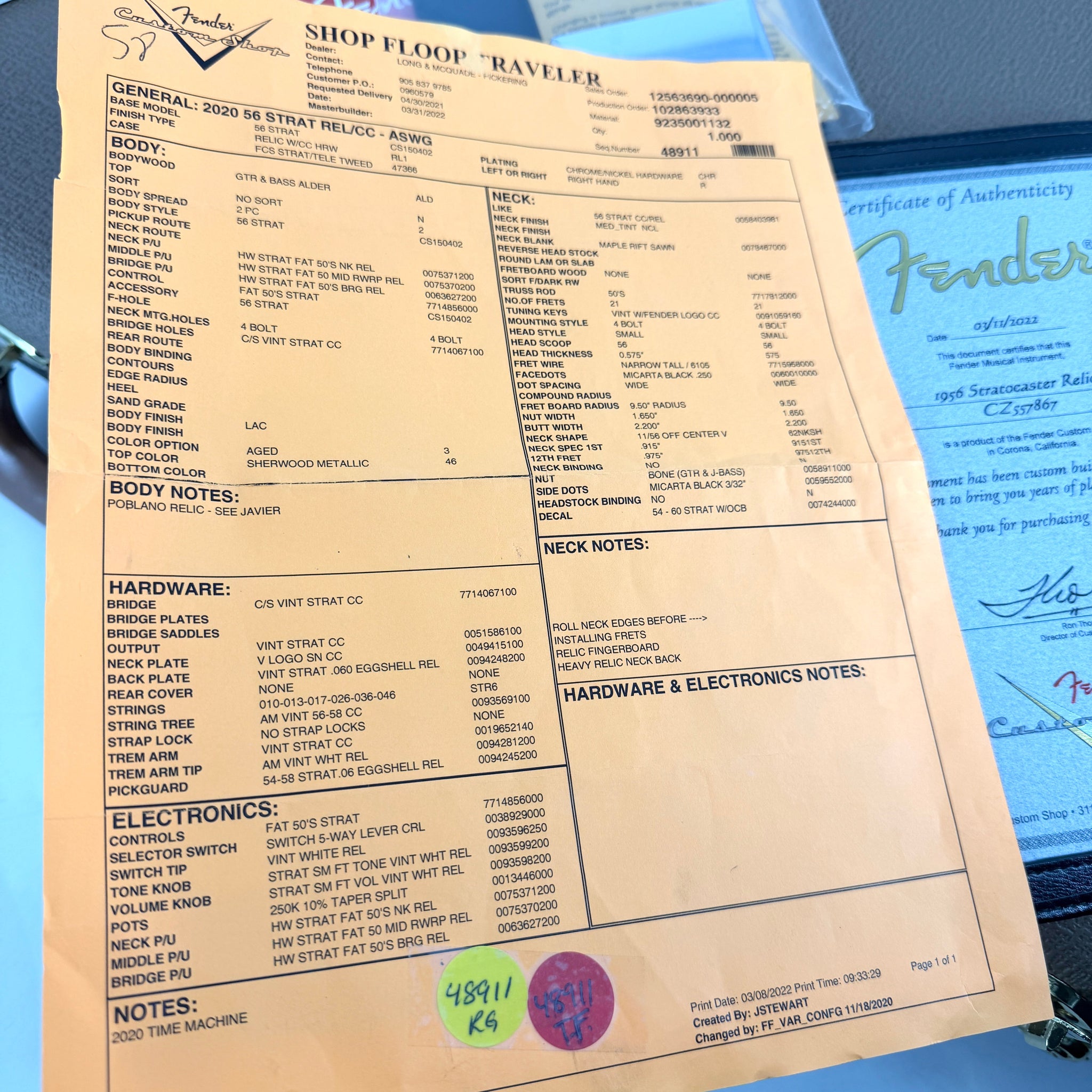 2022 Fender Custom Shop ’56 Stratocaster Relic – Aged Sherwood Green Metallic | Tonebay