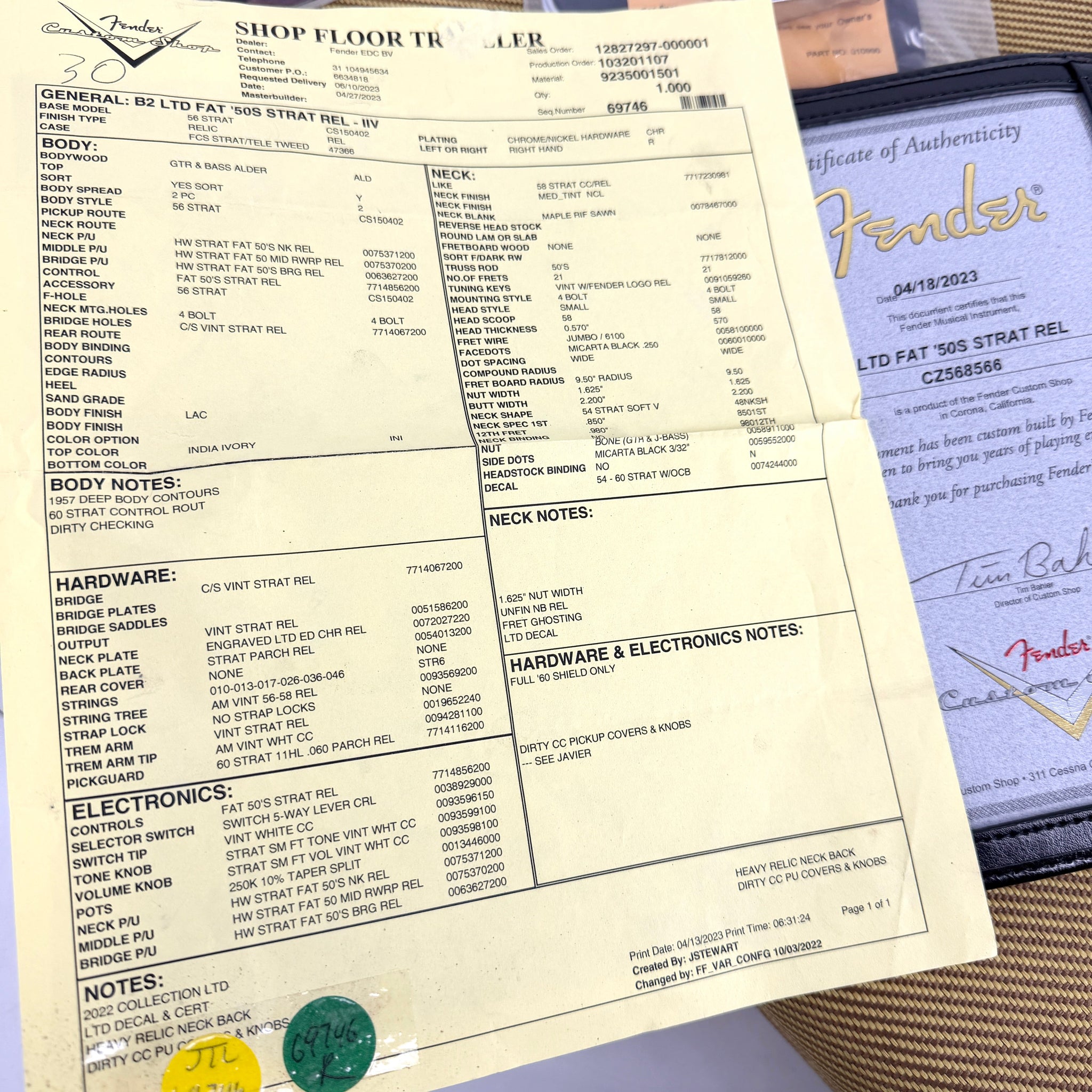 2023 Fender Custom Shop Limited Edition Fat 50s Stratocaster Relic - India Ivory | Tonebay