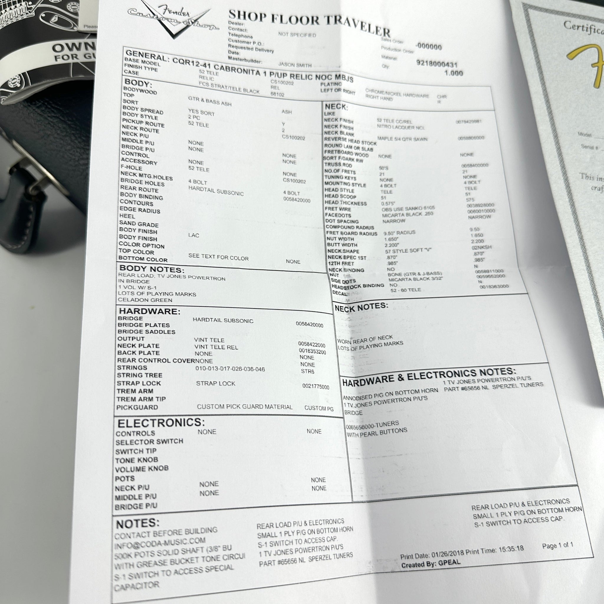 2013 Fender Custom Shop Jason Smith Masterbuilt Cabronita Telecaster Relic - Celadon Green | Tonebay