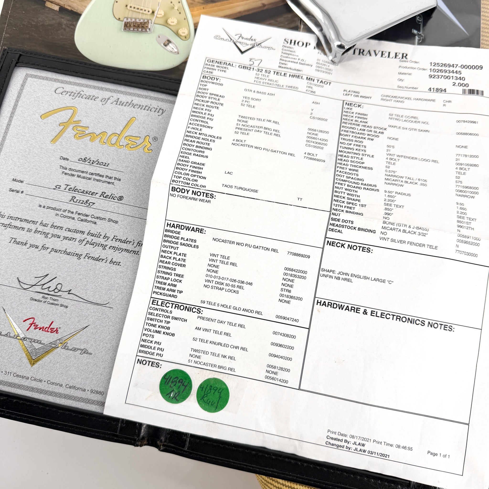 2021 Fender Custom Shop ’52 Heavy Relic Telecaster – Taos Turquoise | Tonebay