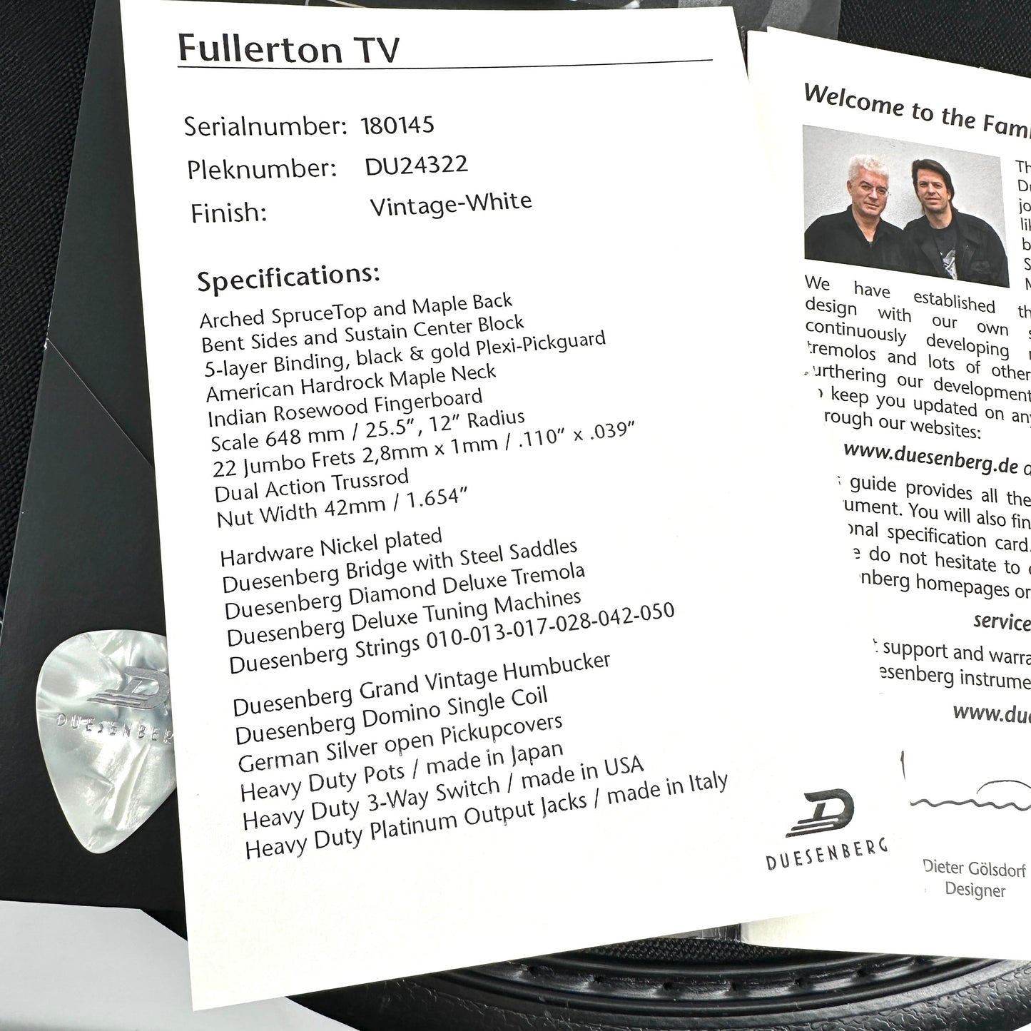 2018 Duesenberg Starplayer Fullerton TV - Vintage White | Tonebay