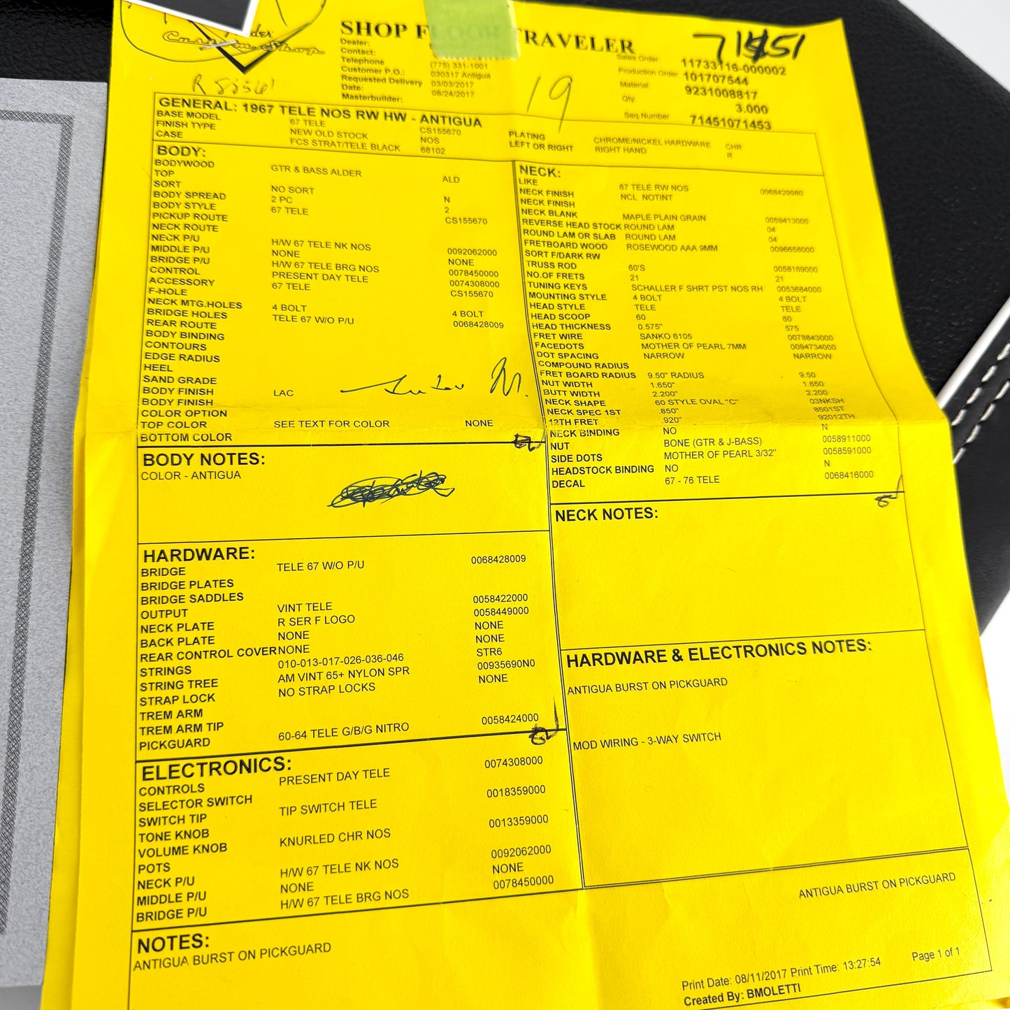 2017 Fender Custom Shop ’67 Telecaster NOS – Antigua | Tonebay